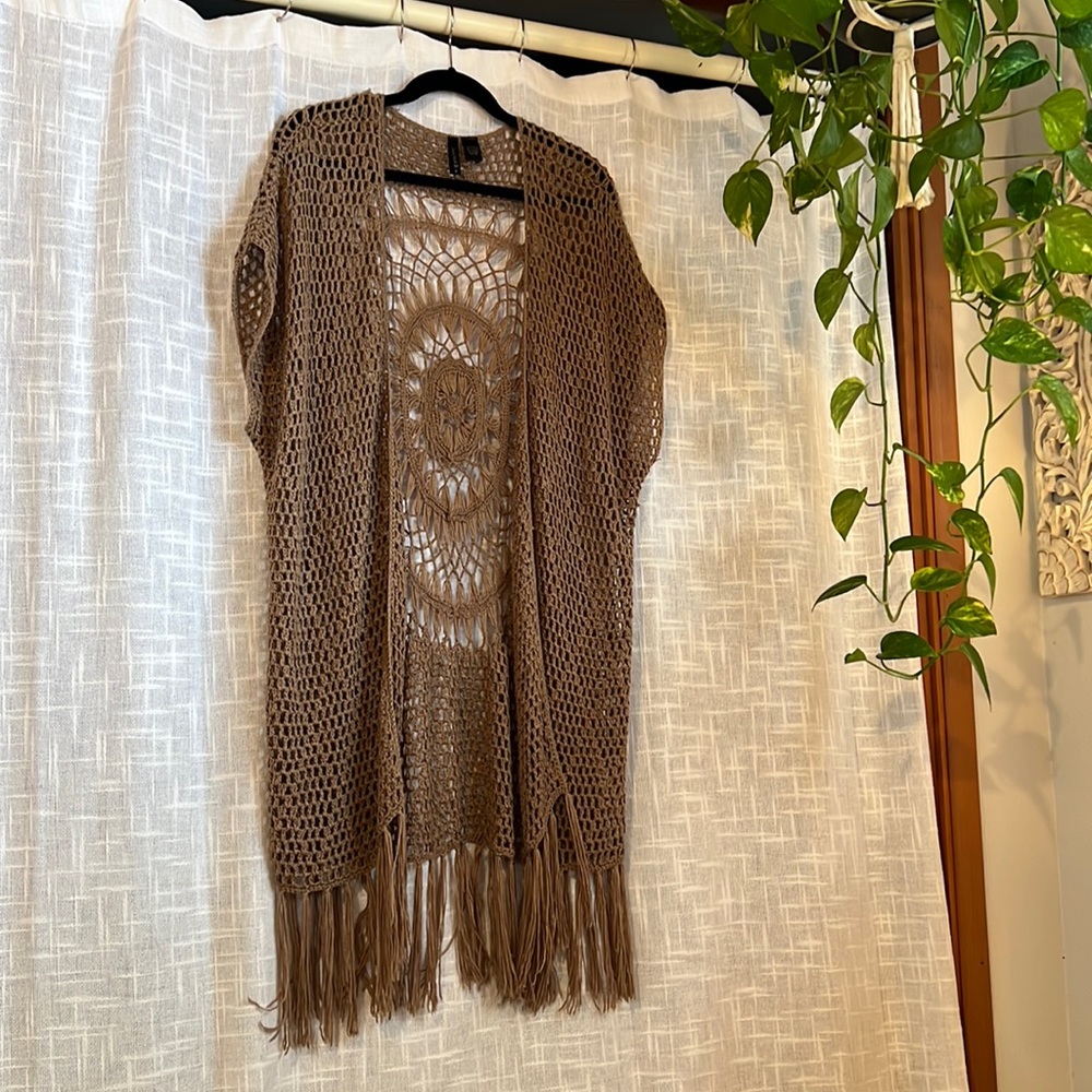BOHO CROCHET CARDIGAN | Open Front Duster Size M